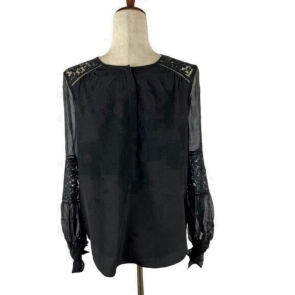 REBECCA Taylor Sarah Lace Silk Blouse. Black Size 2 - Picture 3 of 12